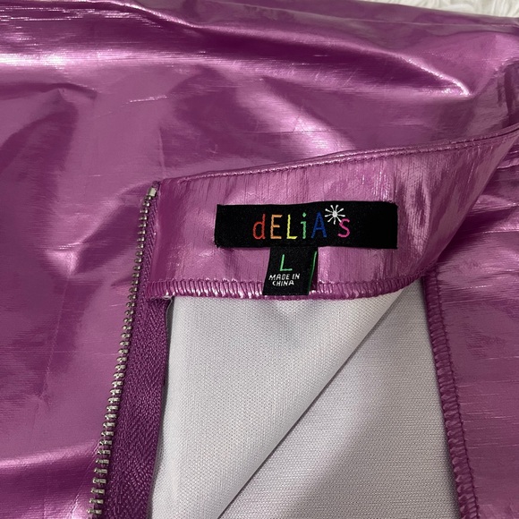 DELIAS Rainbow Magic Metallic PVC Mini Skirt Back Zip Purple Size Large - Picture 6 of 13